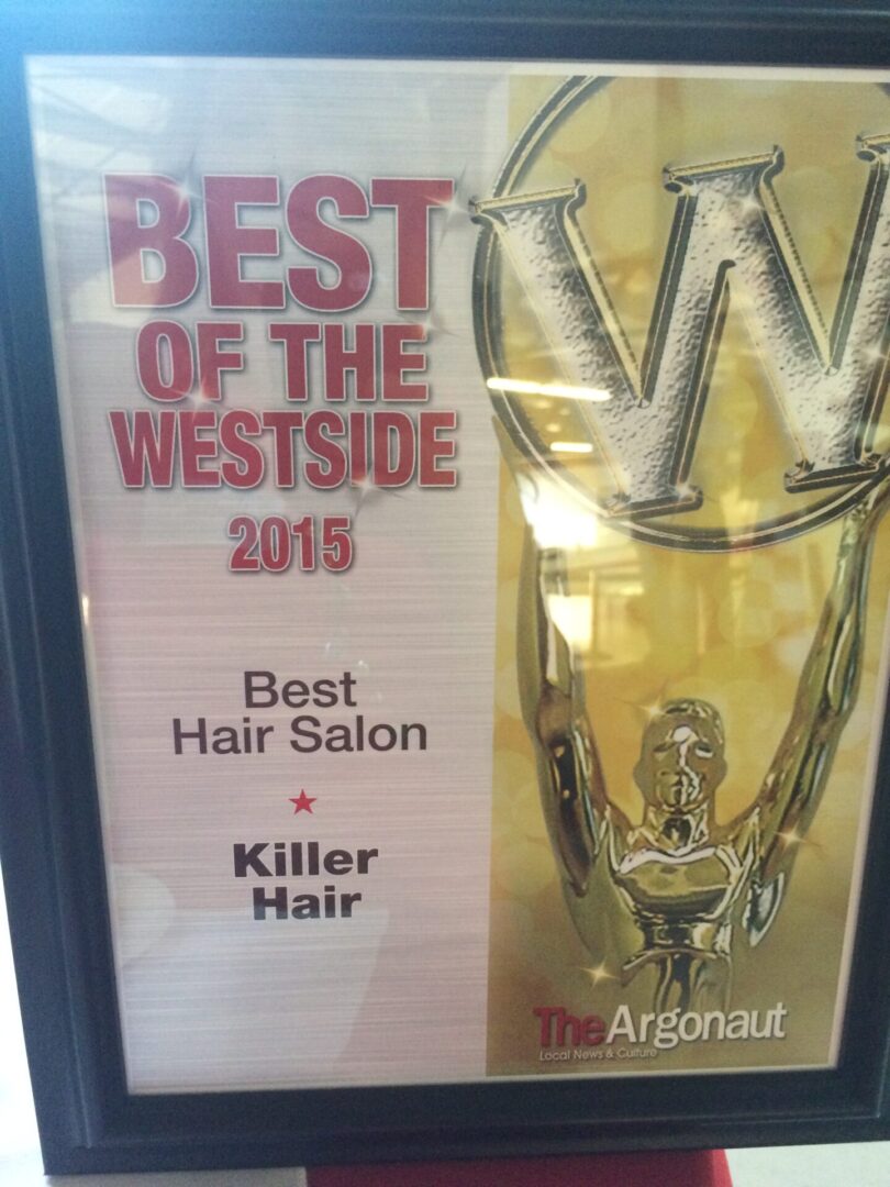 A picture of the best hair salon award.