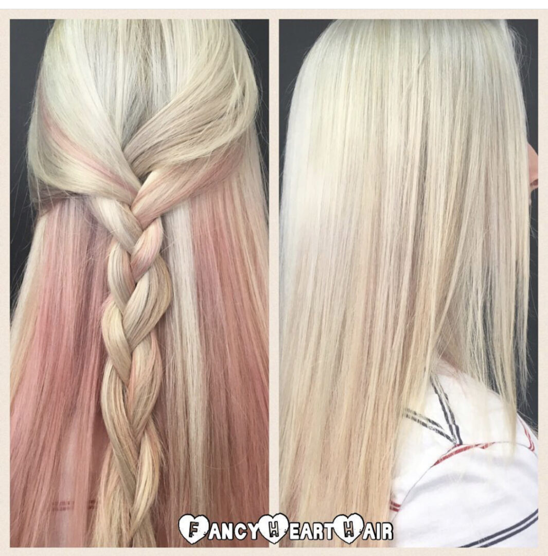 A split photo of two different hair colors