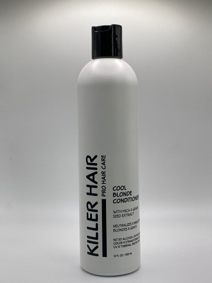 A bottle of conditioner for hair is shown.